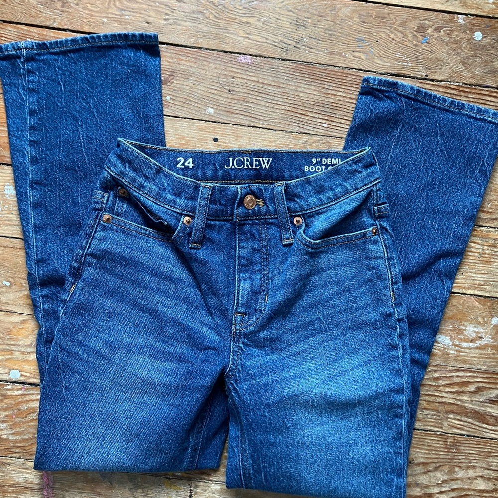 J. Crew Demi Boot Crop Blue Denim Jeans Bootcut Western Cowgirl